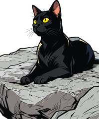 closeup-shot-black-cat-rocky-beach illustration