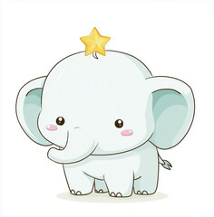 Fototapeta premium Delightful white elephant with a yellow star, showcasing innocence and charm in a whimsical setting