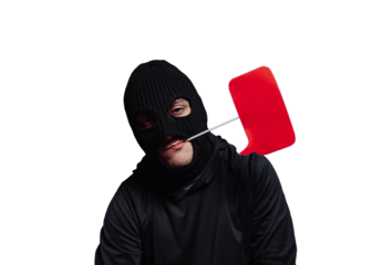 Masked robber with a gun on transparent background PNG