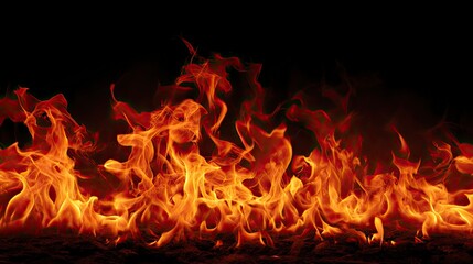 Vivid Fire Flames on Dark Background with Intense Bright Colors