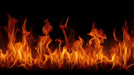 Vivid Orange Fire Flames on Black Background for Dramatic Artistic Effect