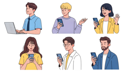 Diverse Group of People Using Smartphones and Laptop