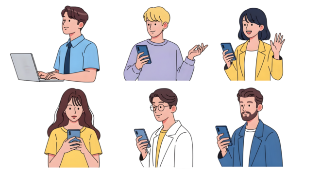 Diverse Group of People Using Smartphones and Laptop - Powered by Adobe