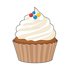 Irresistible vanilla cupcake with creamy frosting and colorful candy sprinkles, perfect for celebrations and sweet treats