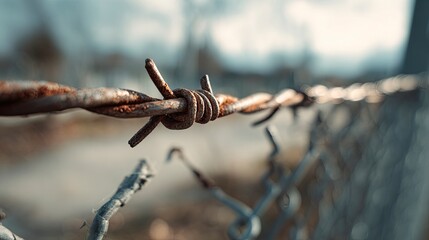 Close Up of Rusty Barbed Wire on Fence in Outdoor Setting
