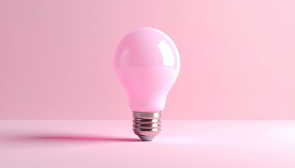 Single light bulb with transparent pink-tinted glass standing upright against soft pink background