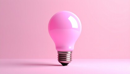 Single light bulb with transparent pink-tinted glass standing upright against soft pink background