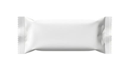 White blank flow pack wrapper mockup for a chocolate bar, candy, or snack food. Isolated on transparent background, png