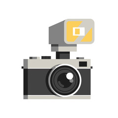 Capturing moments with a professional vintage camera featuring a bright flash, perfect for creative storytelling and modern design projects.
