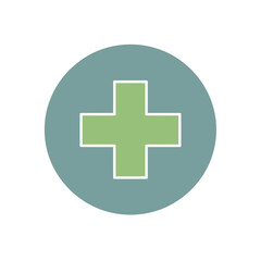 Obraz premium Modern green plus symbol within a teal circle, representing health, care, and medical services with a clean, professional aesthetic.