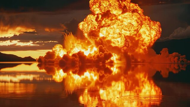 Majestic Explosion Over Waterfront at Dusk