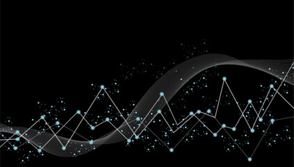 Abstract digital graph with glowing dots and lines on a dark background