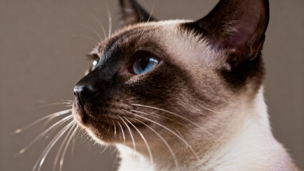 Siamese cat with blue eyes gazing thoughtfully in natural light  