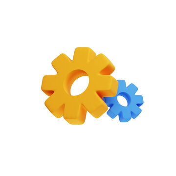 3D Colorful Gear Settings Icon &mdash; Orange and Blue Cogwheels