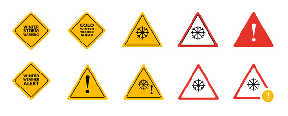 Winter weather warnings set vector icon. Storm, cold, winter, warning.