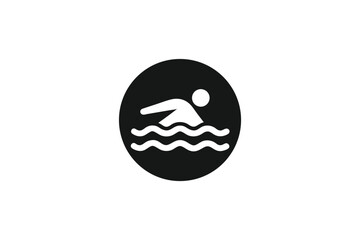 Obraz premium Swimmer in water depicted within an oval minimalist design silhouette