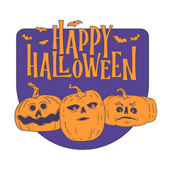 Halloween badge emblem with cute carved pumpkin illustrations.