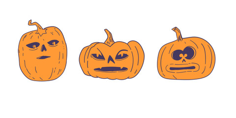 cartoon jack-o’-lanterns with different expressions, spooky and humorous Halloween clip art