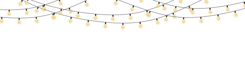 Decorative golden Christmas light garland, isolated vector with soft illumination, perfect for New Year banners, elegant celebration invitations, and stylish modern backgrounds.