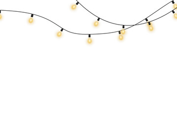 Elegant Christmas lights string with golden illumination, transparent background vector for winter holiday cards, party invitations, and modern festive decoration designs.