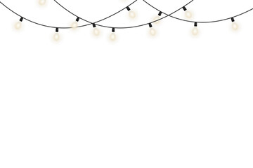 Glowing Christmas lights isolated on transparent background, festive LED garland with warm yellow glow, perfect for winter decor, event invitations, web advertising, and seasonal celebration design pr