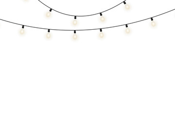 Warm golden Christmas garland with fairy lights and festive illumination, perfect for winter decorations, Christmas cards, cozy home designs, and elegant seasonal invitations on transparent background