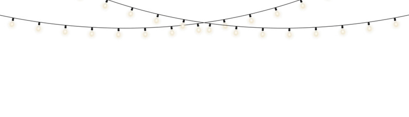 Decorative garland of warm white lights with soft glow, transparent background vector for Christmas, New Year, wedding decor, festive banners, party cards, and elegant seasonal design projects. © Даниил Москаленко