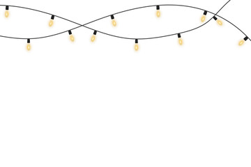 White glowing light string decoration with warm illumination, perfect for Christmas and New Year celebration design, festive wedding decorations, party cards, banners, and transparent vector backgroun