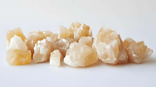 Small piles of asafoetida crystals in a light yellow tone arranged loosely on a plain white background.