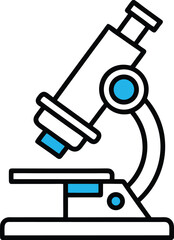 Scientific Microscope Illustration Vector. Biology Lab Equipment Icon. Cyan and White Microscope Graphic.
