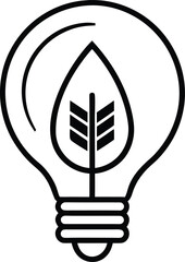 Eco Innovation Lightbulb Vector Icon. Energy Saving Idea Concept. Green Leaf Inside Bulb Line Art.
