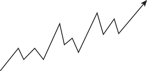 Black upward arrow line graph showing business growth and financial improvement. Minimal trend chart symbolizing progress, profit, and success. Perfect design for analytics, economy, and investment 