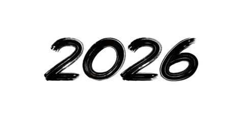 White Brush Stroke Numbers 2026 Painted on a Black Background year future isolated on a transparent background