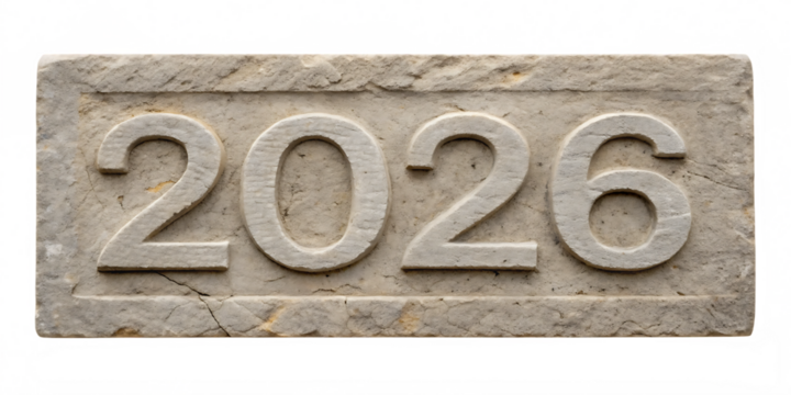 Stone Plaque with Carved Numbers 2026 and Distorted Border year isolated on a transparent background - Powered by Adobe