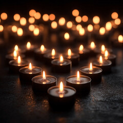 Warm glow of tea light candles creating a tranquil and reflective atmosphere