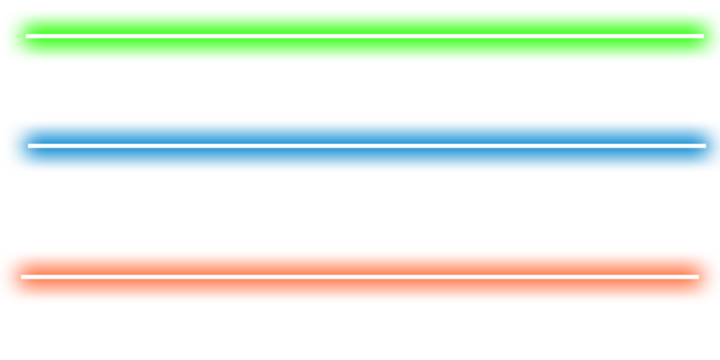 Set of glowing neon lines in yellow, blue, and red tones isolated on a transparent background, bright electric streaks for digital design
