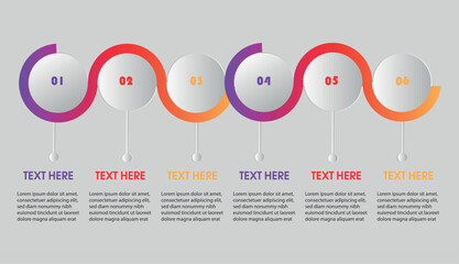Modern circular infographic with six connected steps and editable text fields for business presentation, workflow process, or data visualization.