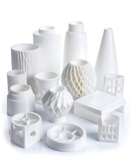 White 3D printed vases and objects
