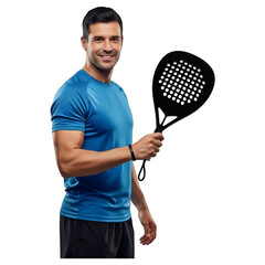 handsome man holding paddle racket with ball