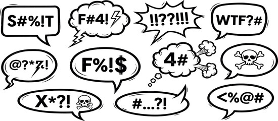 Censored Speech Bubbles Vector Icons of Profanity and Expletives for Design Projects