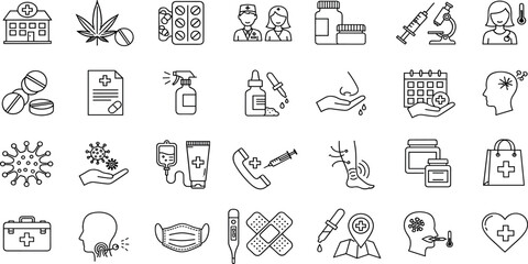 Medical Icons Set Health, Pharmacy, and Healthcare Symbols for Digital and Print Use