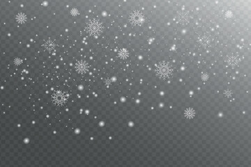  Falling snow overlay with beautiful, detailed snowflakes. Vector illustration for winter, Christmas, and New Year holiday backgrounds. A perfect element for seasonal and festive design projects.
