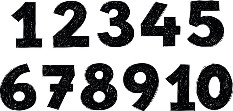 Hand-Drawn Numbers 1-10 in Black A Versatile Design Element for Various Creative Projects