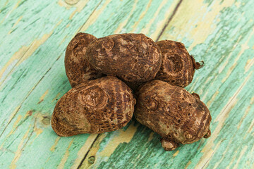 Brown topinambur roots for cooking