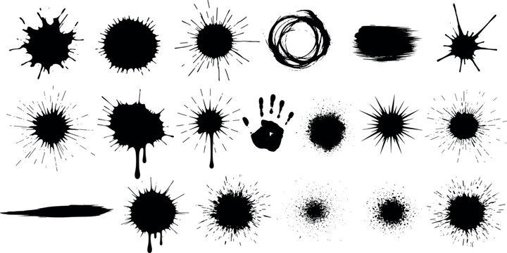 Diverse Ink Splatter Set Unleash Your Creativity with a Collection of Black Blotches, Splashes, and Shapes