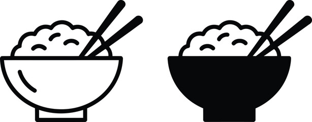 Bowl of Rice Icon Illustration Black and White