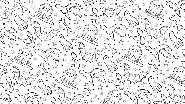 Halloween doodle background pattern on a seamless loop
