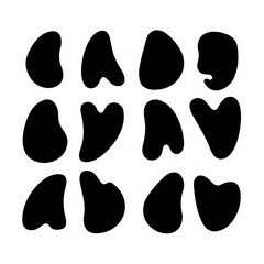 Collection of twelve abstract organic black shapes with textured outlines on a white background