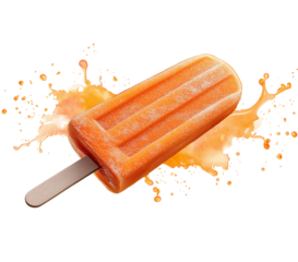 Orange popsicle with orange splash isolated on a transparent background
