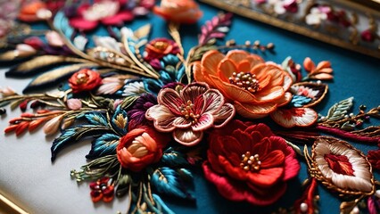 Fototapeta premium A carefully embroidered bouquet of flowers